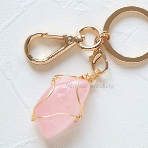 Chaveiro de quartzo rosa, chaveiro de cristal, chaveiro de pedra preciosa, chaveiro de pedra natural, presente de cristal, chaveiro de cristal natural, chaveiro de cristal