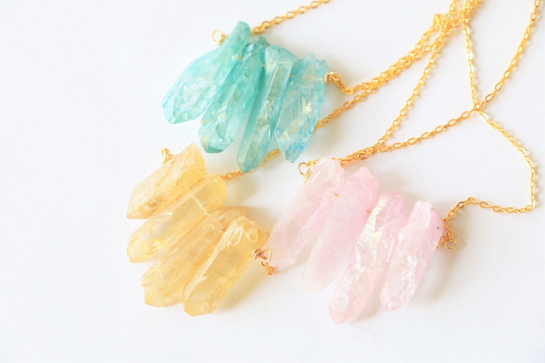 Titanium Quartz Necklace, Raw Crystal Necklace, Pastel Crystal Necklace, Gemstone Necklace, Raw