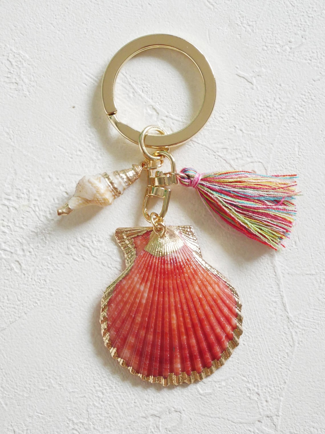 Seasshell Accessory Sea Shell Tassel Keychain, Gold Shell Keychain, Natural Seashell, Ocean ...