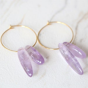 Amethyst hoop earrings, raw crystal earrings, gemstone earrings, raw quartz earrings, crystal hoop earrings, crystal dangle earring image 4