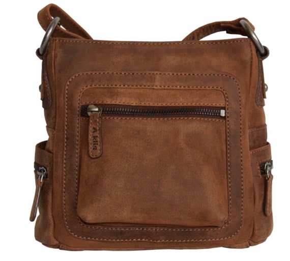 Distressed Leather Crossbody Bag, Zipper Pockets - Etsy