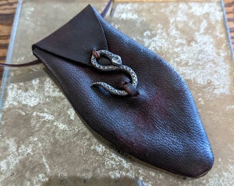 Leather amulet bag with sterling button