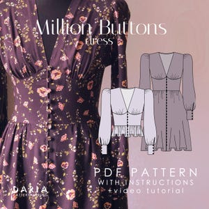 Buttoned V-neck dress and blouse - EU 32-52 US 0-20 - 2 cup options - Instant download A4 PDF sewing pattern - Million Buttons Dress