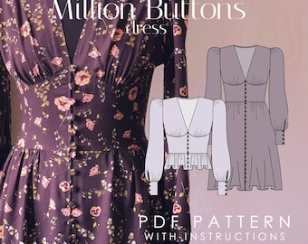 Buttoned V-Neck Dress & Blouse Sewing Pattern (A4 PDF Download)