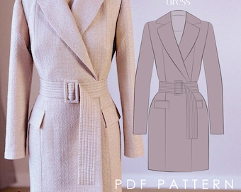 Patron de couture de robe blazer lustré : ceinture matelassée (téléchargement PDF)