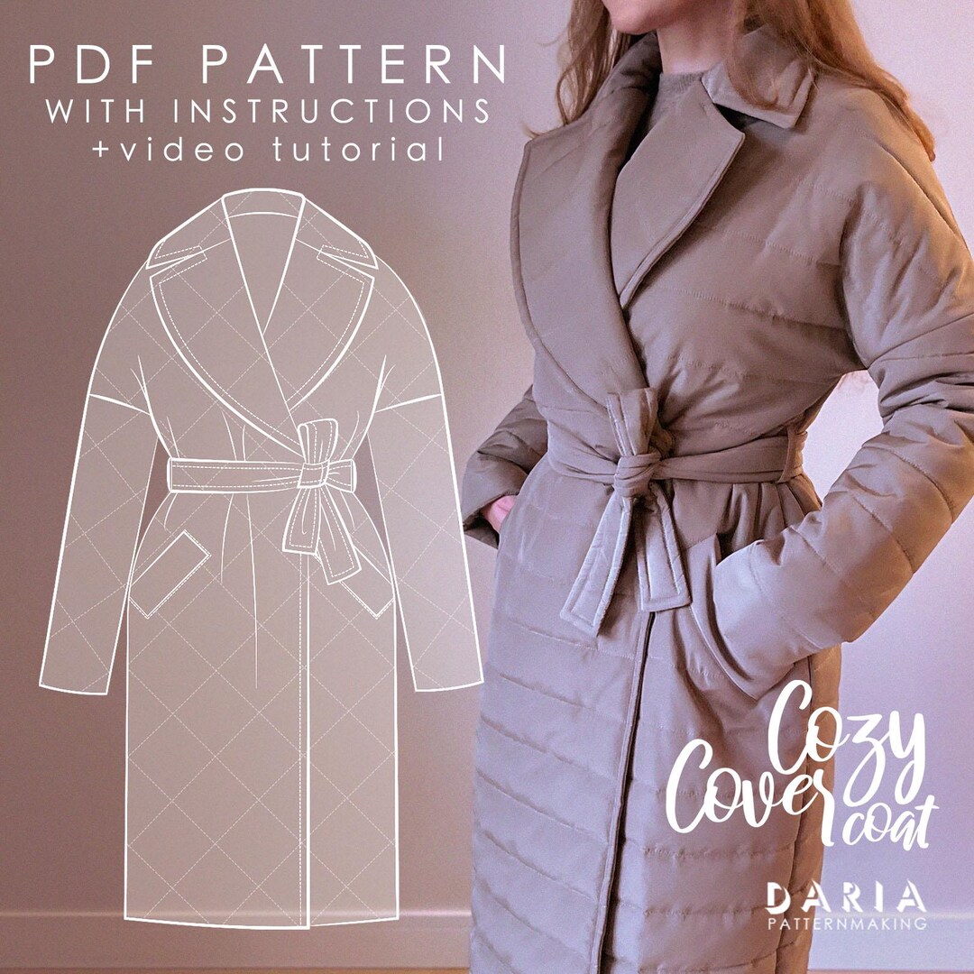 Quilted Coat Sewing Pattern: Oversized Collar, Dropped Shoulder (PDF ...