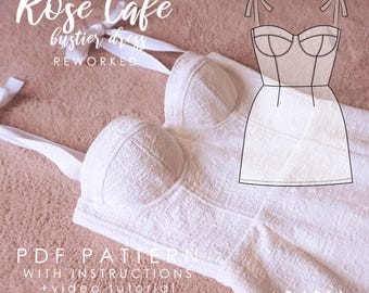 Soft cup bustier dress with underwires REWORKED - EU 32-52 US 0-20 - Instant download A4 pdf sewing pattern - Rose Cafe Bustier Dress