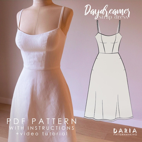 A-line dress - Princess seams - Inseam pockets - Instant download PDF sewing pattern - EU 30-58 US 0-26 sizes A4, A0 Daydreamer Strap Dress