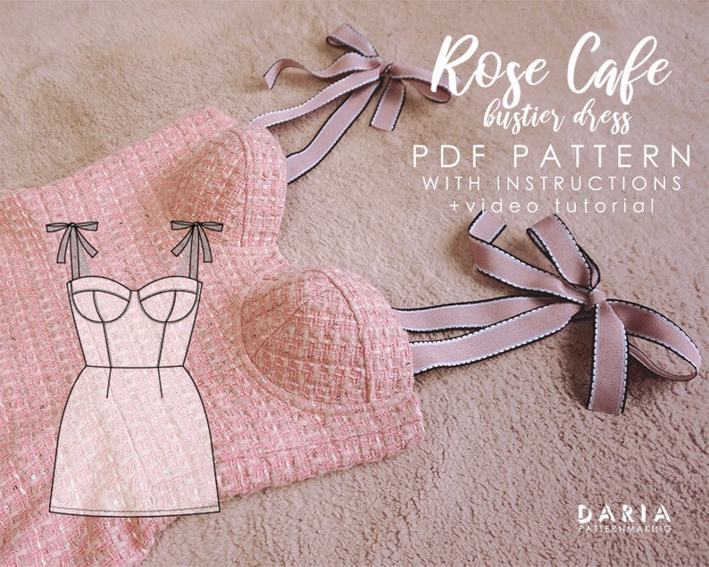 UPDATED Soft cup bustier bodice dress - EU 32-52 US 0-20 - Instant download A4 pdf sewing pattern - Rose Cafe Bustier Dress 