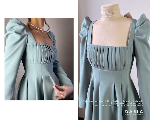 Pleated Dress With a Bow Back Detail and Puff Sleeves EU - Etsy