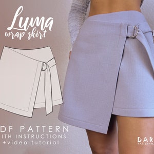 Wrap mini skirt with a belt detail - Beginner friendly - Instant download PDF sewing pattern - EU 32-56 US 0-24 sizes - Luma Wrap Skirt