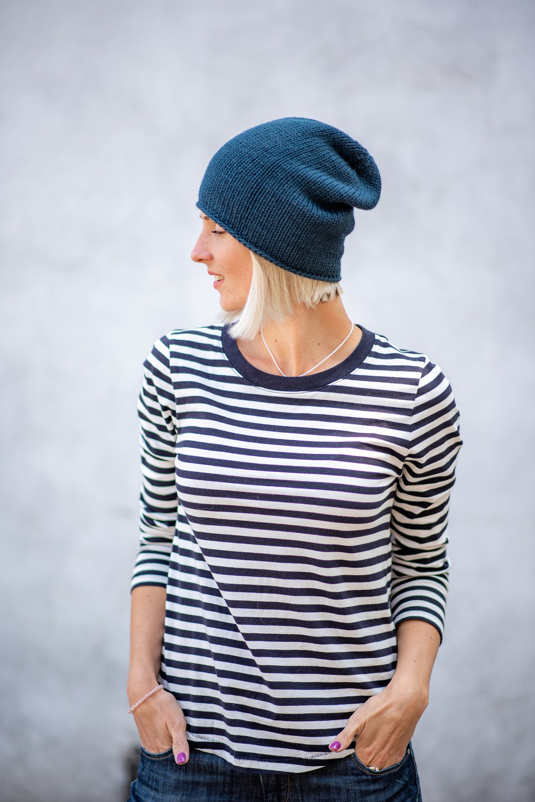 Seamless Cashmere Beanie / Slouchy Beanie / Hand Knit Cashmere Silk Beanie / Ladies' Cashmere 