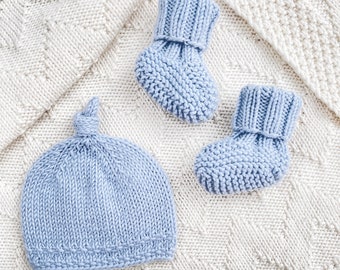 KNITTING PATTERN BUNDLE: Baby Blanket, Booties and Beanie x Beginner Friendly Knitting Patterns for Babies x Easy Bootie Pattern