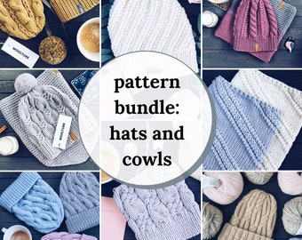 KNITTING PATTERN BUNDLE: 12 Knitting Pattern Pack / Woolture Pattern Combo / 9 Hats and 3 Cowls