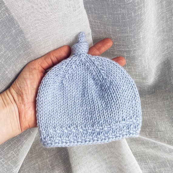KNITTING PATTERN Top Knot Baby Beanie X 8 Sizes X Easy Hat Pattern