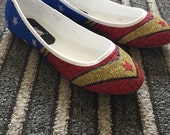 Wonder Woman inspired flat shoes, geek chic custom ladies shoes