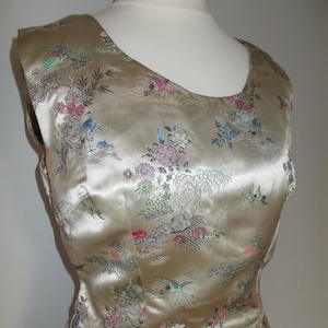 Vintage Kleid 50er Jahre Eileen Rose Couture orientalischen Blumenmuster satin wackeln Bleistift Kleid Größe klein Mittel