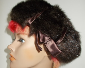 Vintage Faux Fur Pill Box Hat Dark Brown JACOLL Hats 1940s  display picture 1