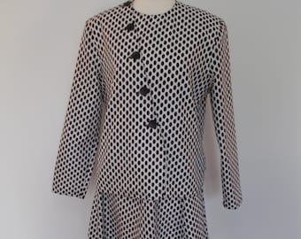 Vintage skirt suit by Roland Klein black white spotted full circle skirt with Jacket UK 8 10 Size Small