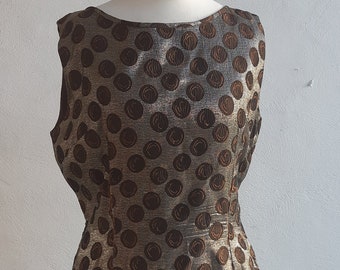 Vintage dress 60s by Spinney wiggle dress gold bronze metallic thread scoop neck V back wiggle pencil dress size medium large