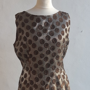 Vintage dress 60s by Spinney wiggle dress gold bronze metallic thread scoop neck V back wiggle pencil dress size medium large