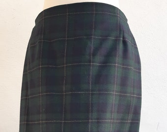 Vintage St Michael green navy plaid tartan straight pencil wiggle Skirt Size small