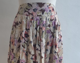 Vintage 80s midi skirt by Doroty Perkins brown rust floral pattern  thread size large