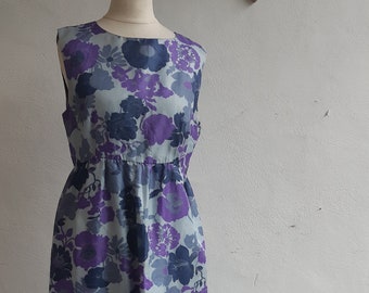 Vintage 60s floral maxi dress lilac purple grey faux silk empire line evening dress Maxi Dress Small