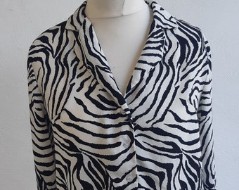 Vintage 1990's Black and White Zebra Print Blouse Shirt by Lola May Size Small S