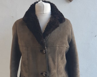 Vintage Sheepskin suede coat Original 60s 70s by Nurseys brown coat size large