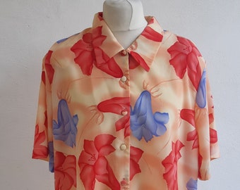 Vintage 1980's Oversize Hawaiian Style floral Blouse by Excell London size Extra Large XL