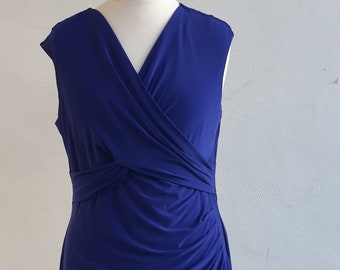 Vintage  Ralph Lauren 90s colbalt blue v neck ruched jersey dress size large
