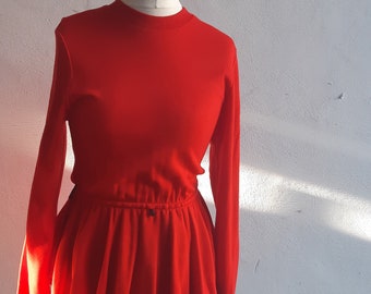 Vintage dress 80s St Michael jersey red black peplum dress  size medium