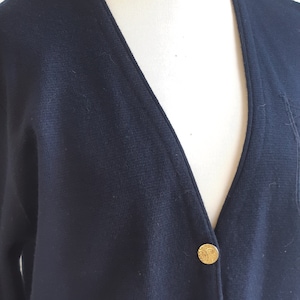Vintage 80&#39;s Deep V Neck Navy cardigan with brass embossed buttons  by St Bernard size Large Extra Large L XL