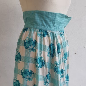 vintage 70s midi  skirt cotton by Mister Ant blue white floral boho hippy festival skirt size X small to small