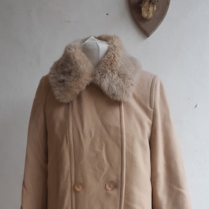 Vintage 90er Jahre Jacques Vert Mantel camel Farbe Wolle Kaschmir Mix mit abnehmbarem Kunstfellkragen groß