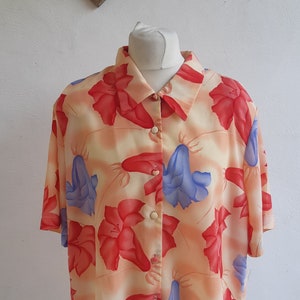 Vintage 1980&#39;s Oversize Hawaiian Style floral Blouse by Excell London size Extra Large XL