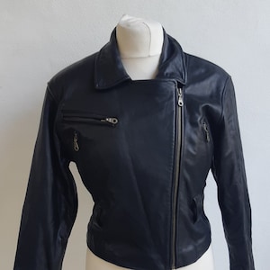 Vintage 1980&#39;s French Genuine Leather Biker Jacket size small medium