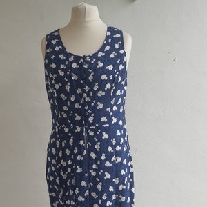 Vintage C&A 90s navy blue floral dress sun dress size large UK14
