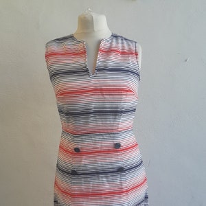 Vintage mod dress 60s Berketex made in England cotton dress red white and blue mod scooter dress striped print size medium