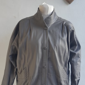 Vintage leather jacket 80s Taupe Leather Jacket raglan sleeve blouson size medium