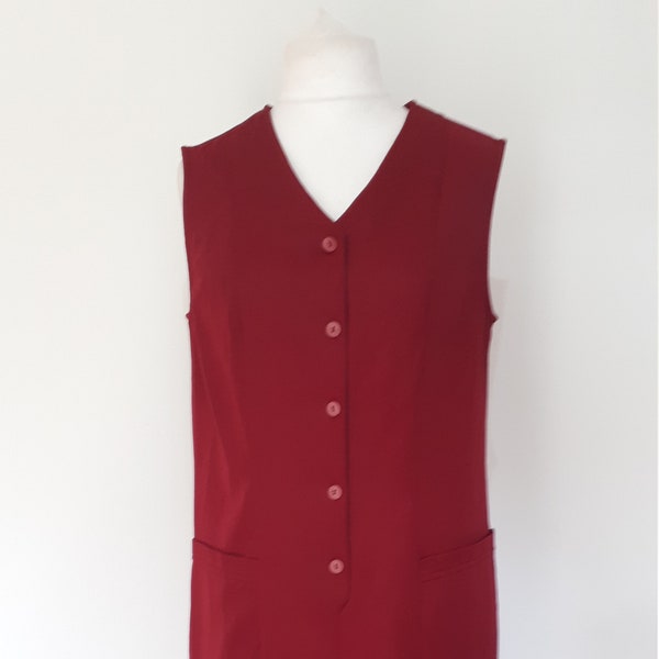 Vintage vestido 60s por Daxon rojo profundo burgandy Mod Scooter vestido pinafore tamaño grande a extra grande XL