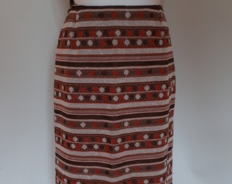 Vintage 70s maxi skirt brown rust striped and spotted pattern size large