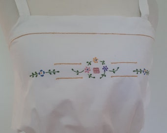 Vintage dress 50s white cotton hand embroidered floral dress size extra small UK 6