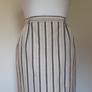 Vintage 80s pencil skirt cream taupe black striped wool mix Skirt by RedlanMade in England Size Medium