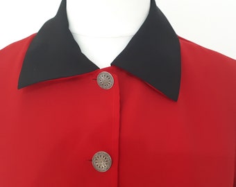 Vintage Paul Poly jacket blazer 80s red with black collar long sleeve  size large x large