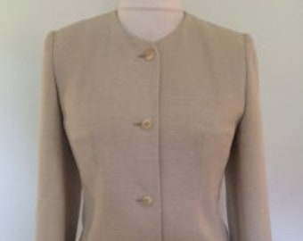 Vintage collarless fitted jacket cream with a hint of pale green by Berketex size small