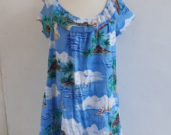 Vestido de playa de surf hawaiano vintage de los años 90 de Hilo Hattie talla Extra Large XL hecho en Hawai