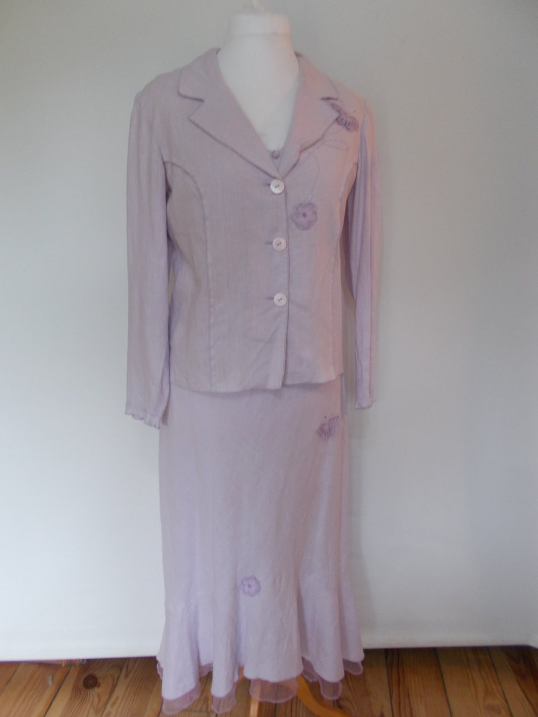 Vintage 90 Dress Suit by Max Pierre Lilac Linen Beaded Dress - Etsy