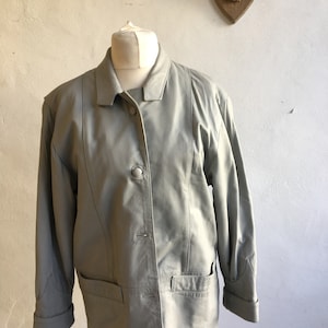 Vintage leather jacket 80s Grey Women&#39;s Leather Jacket Coat  size medium Large